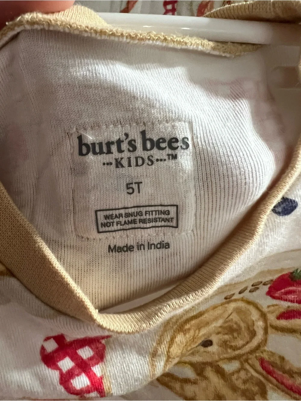 Burt's Bees Kids Cream Pajama Top with Tan Trim and Multicolor Print